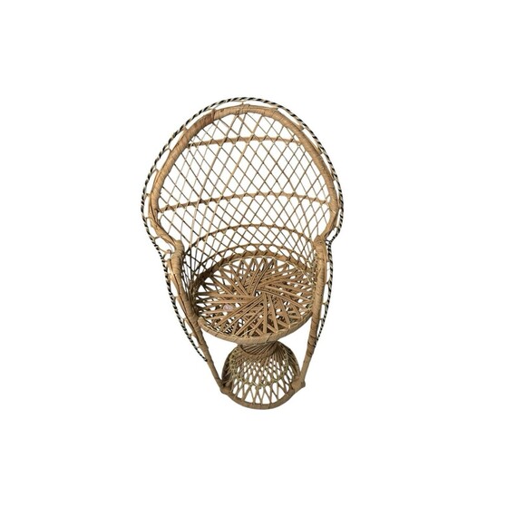 Wicker Peacock Chair Fan Back Rattan Doll Plush Plant Stand Small Boho Decor 15” - Picture 12 of 12